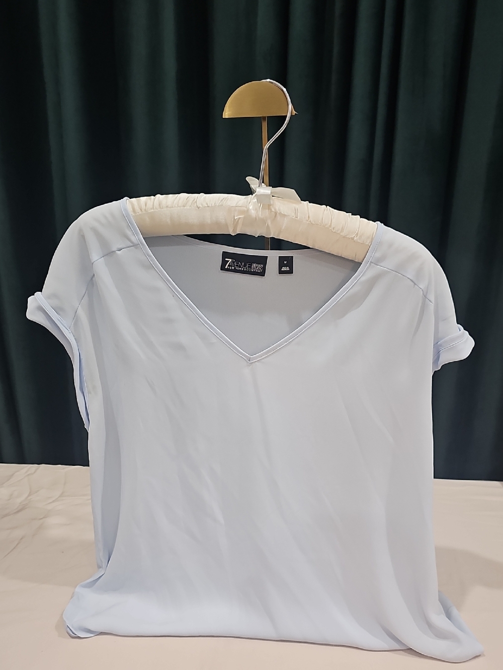 Pale Blue V-Neck Short Sleeve Blouse